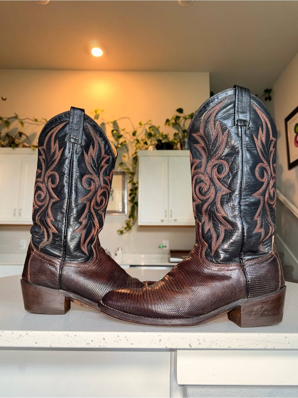 Vintage 1983 Dan Post Exotic Teju Lizard Skin Cowboy Boots